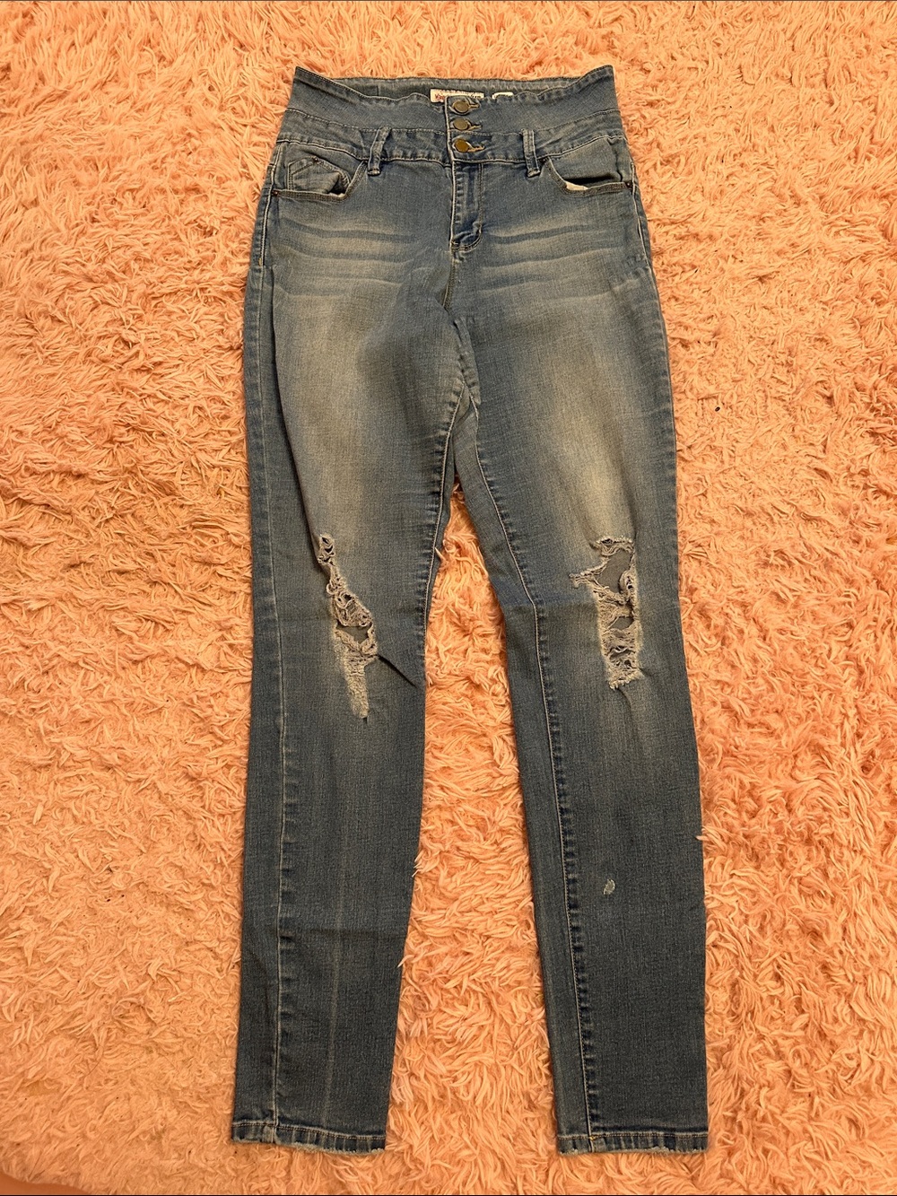 High-Waisted Distressed Women's Jeans - Blue